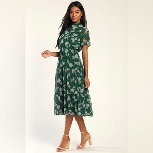 Lulus Floral Dressed Up Dark Green Midi Dress, XS